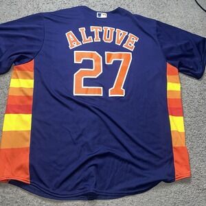 Majestic Houston Astros Jose Altuve 27 Jersey 2XL Navy Tequila Sunrise Cool Base